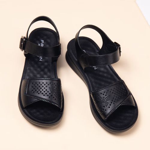 勤度中年妇女凉鞋45-60岁款女士凉鞋舒适软底鞋平底轻便 3288黑色 35