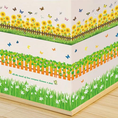 绿色墙贴纸清新绿装饰创意贴在白墙上的贴纸画小花自粘花朵踢脚线