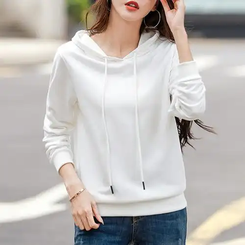 白色带帽卫衣女短款大额优惠券