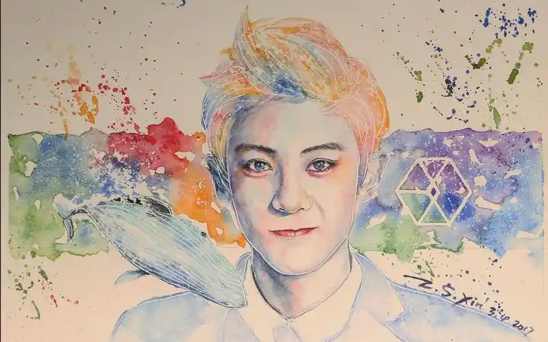 水彩手绘朴灿烈