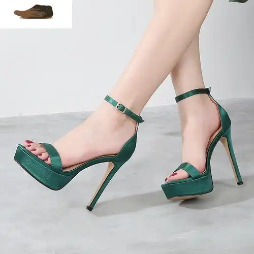ideamini欧美一字带超高跟凉鞋女防水台露趾百搭夜场模特走秀恨天高