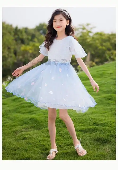 小裙子女童9-12岁儿童服装夏季小公主裙小学生女孩外穿连衣裙中大童