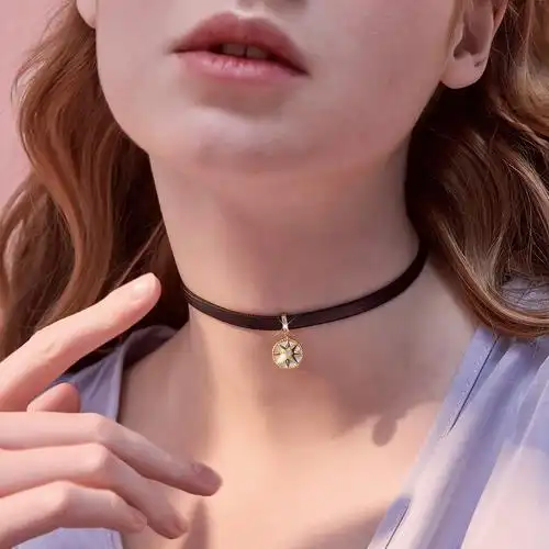 静风格choker锁骨链八芒星双面颈带项链学生简约气质项圈颈链女