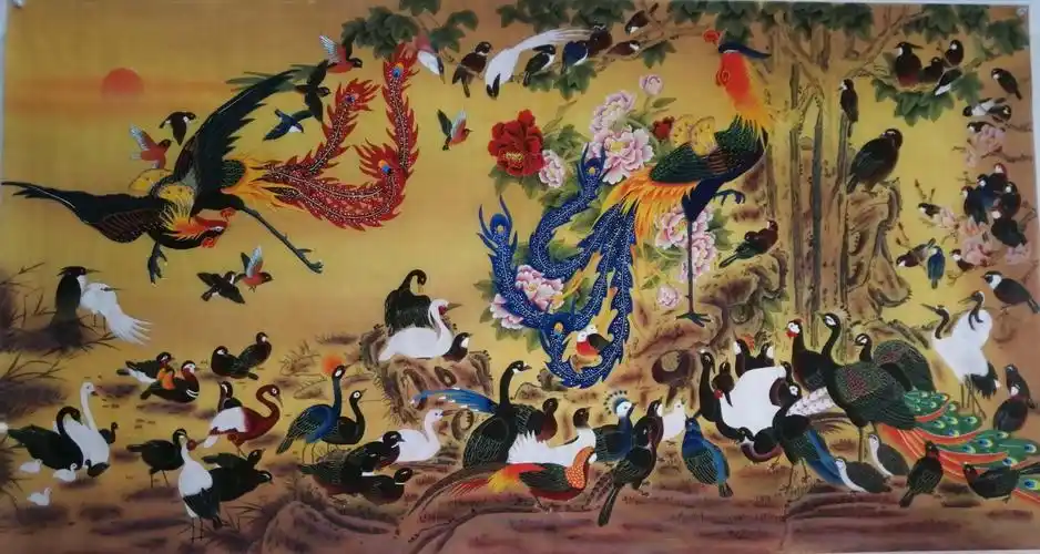 精品工笔百鸟朝凤_其他_花鸟_国画_装饰作品_藏画网_中国书画交易网