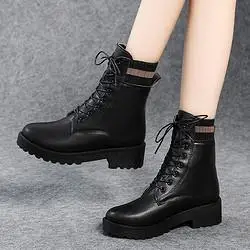 马丁靴女软皮中跟2020秋冬新款靴子女粗跟厚底英伦风春秋单靴短靴