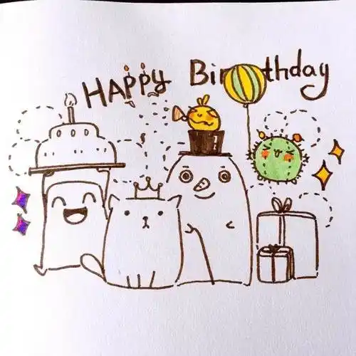 生日快乐简笔画生日party场景简笔画