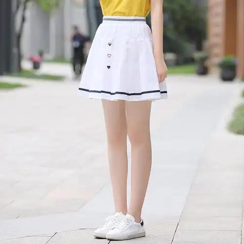 中学生半身裙夏装短款防走光挺括初中生松紧高腰学院风百褶裙裤裙