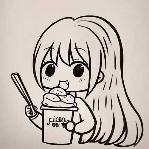 可爱动漫女生,简笔画,吃冰淇淋