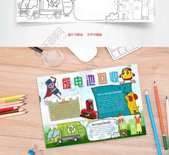 卡通废电池回收小报word手抄报