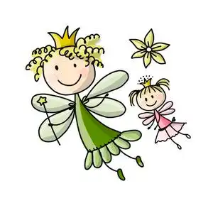 赛斯的卡通小精灵涂鸦景观与大老橡树树.仙女们在户外玩得很开心.