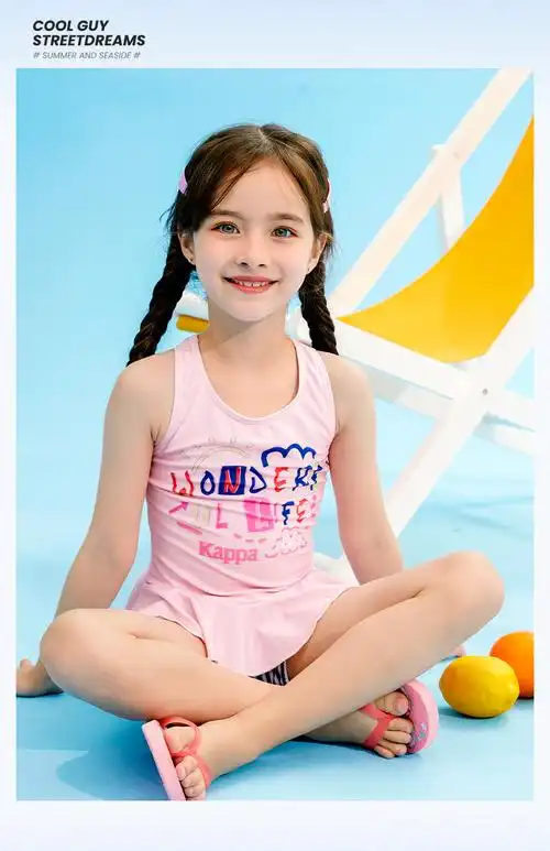 kappa儿童泳衣女童分体可爱公主中小童大童女孩宝宝平角新款泳装粉色