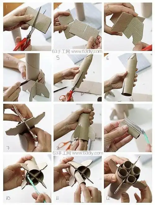 关注   卫生纸筒废物利用 纸筒手工制作火箭_63手