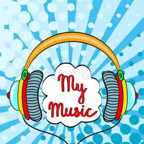 手绘漫画耳机与刻字我的音乐.