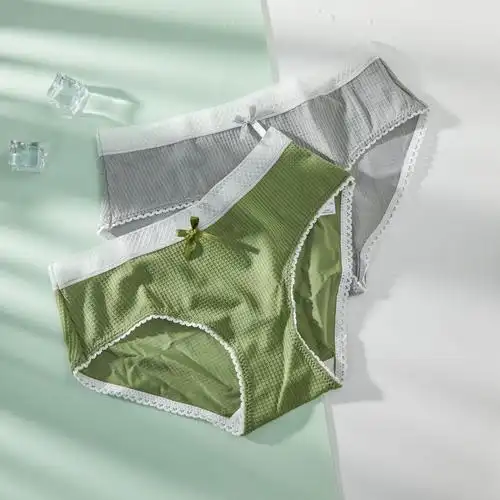 绿色内裤secretworld牛油果绿复古ins少女中低腰冰丝内裤白蕾丝边