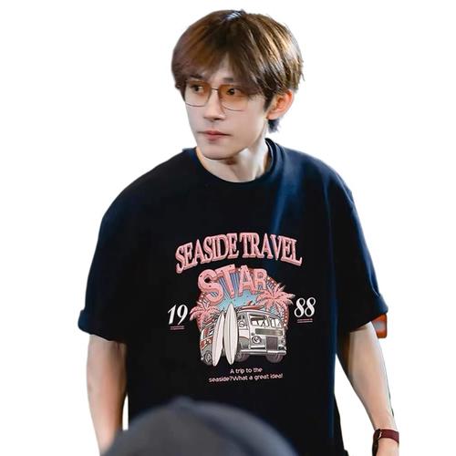 【易烊千玺同款】tfzyem短袖情侣复古纯棉t恤男女夏季宽松上衣