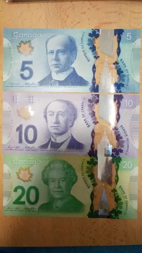 加拿大全新unc纸币塑料钞5,10,20元各一张外国钱币外币收藏(大图展示)