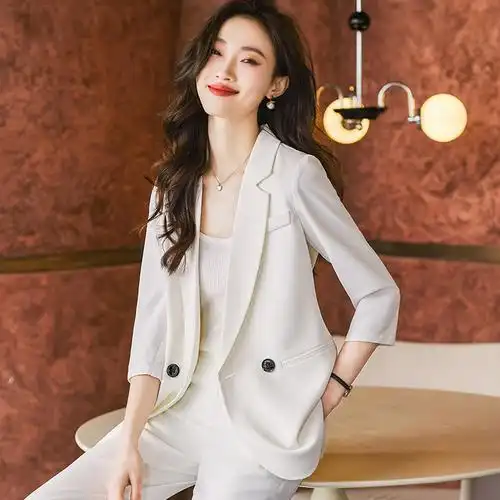 白色西装外套女夏季薄款2023新款感正装休闲职业装西服套装夏