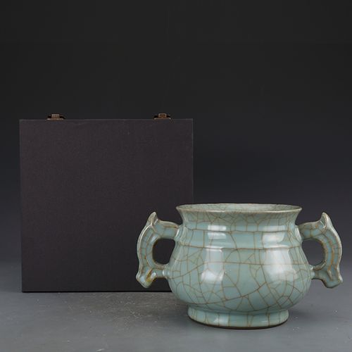 南宋官窑粉青釉开片双耳香炉 仿古瓷器古董古玩老货收藏品