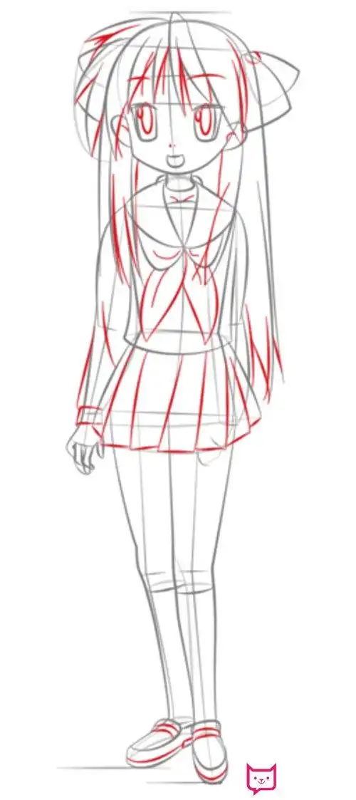 动漫长头发女孩简笔画教程2