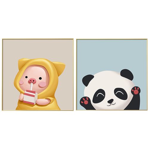 网红圆形儿童房装饰画壁画房间墙面北欧卡通床头小猪卧室男孩动物