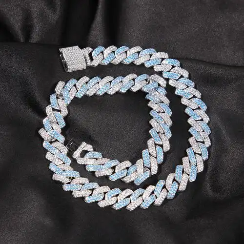 欧美嘻哈条形古巴项链男百搭13mm镶锆石时尚个性镀金项链饰品