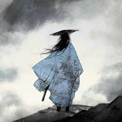 动漫图,背影,古风,男头,斗笠