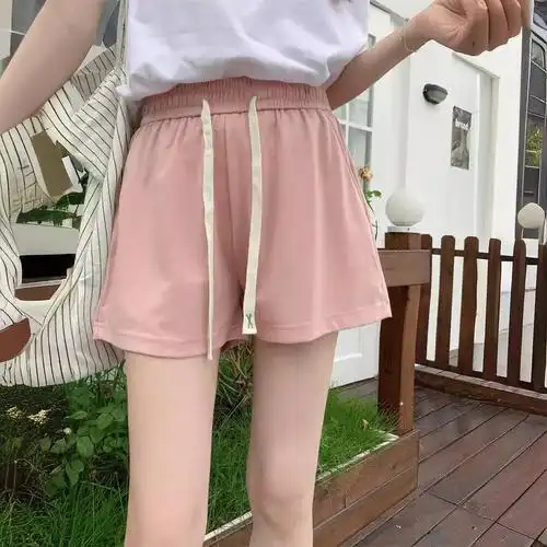 2024夏季新款高腰ins潮短裤女粉色外穿韩版阔腿热裤运动沙滩裤子