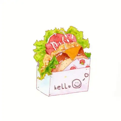 钢笔淡彩美食芝士培根07爆满哒吐司面包