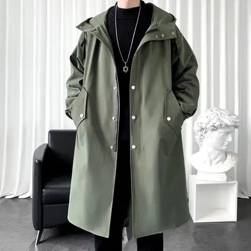 春季男士风衣中长款外套2022新款潮流冬款披风大衣男加厚秋冬男装wsng