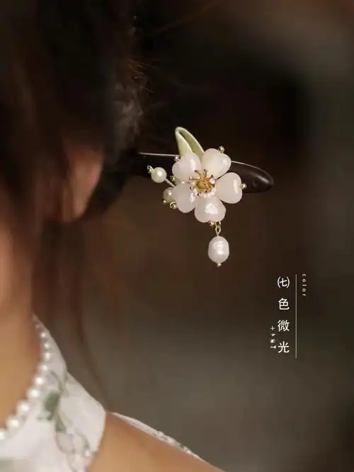 缠花发簪木簪盘发女复古民国风绿色旗袍