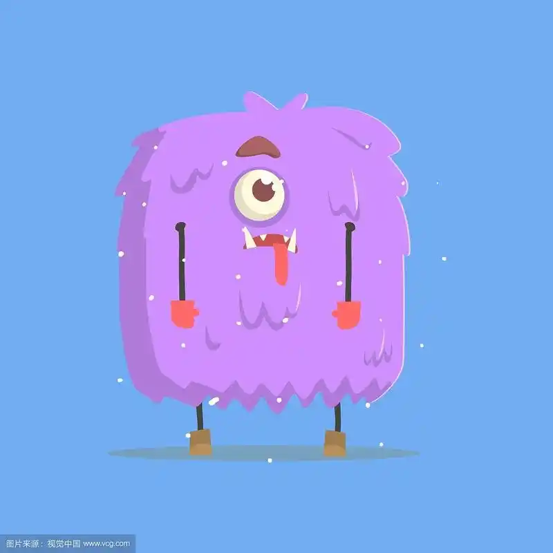 巨大的紫色毛茸茸的方形怪物在冬天