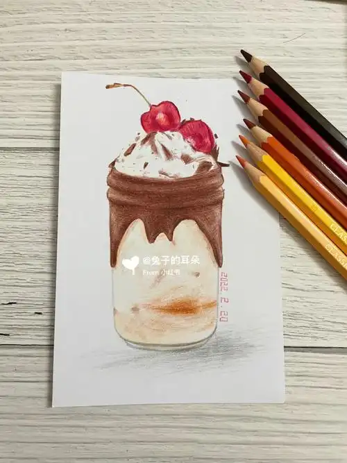 彩铅画黑森林拿铁