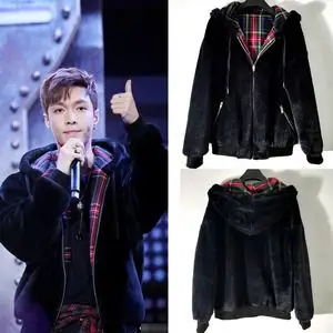 即刻电音张艺兴同款黑色绒外套加绒加厚连帽夹克棉衣男女情侣衣服