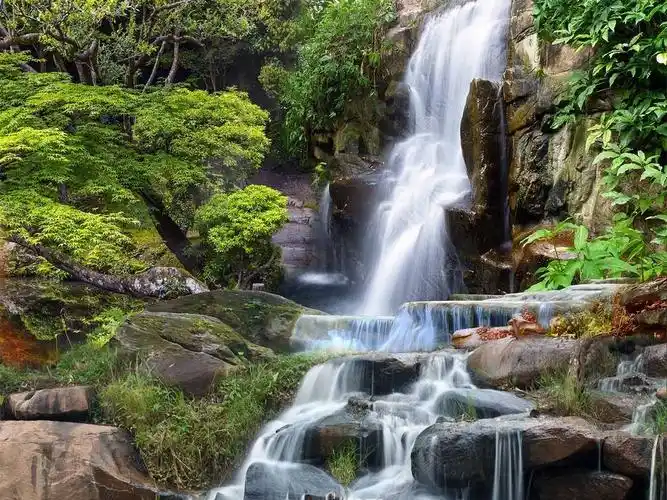 青山绿水瀑布风景画流水生财小溪玄关背景墙