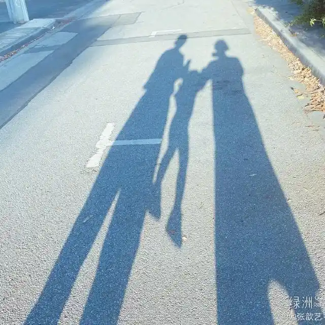 其中一张是一家三口的影子照,张歆艺与老公袁弘分别拉着小四坨的一只