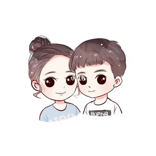 一组可爱情侣卡通男生女生动漫插画头像