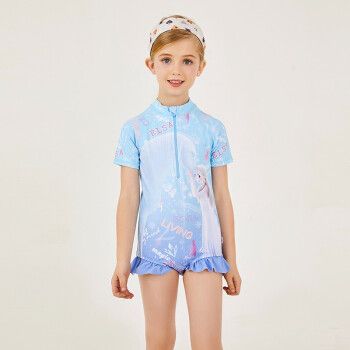 迪士尼 disney 儿童泳衣女童冰雪奇缘连体花边三角泳衣 sp210411 蓝色