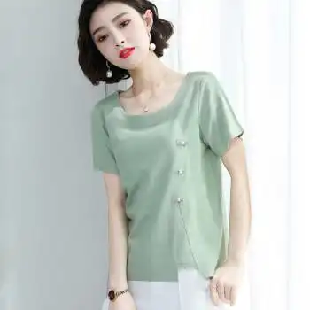 麻布衣服女2022年新款棉麻圆领短袖女士t恤亚麻短款夏季女装宽松女