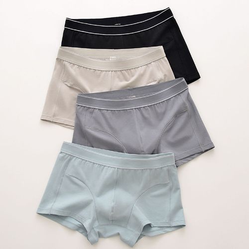 男士内裤纯棉潮流平角裤纯色舒适透气四角男生青年个性中腰短裤衩