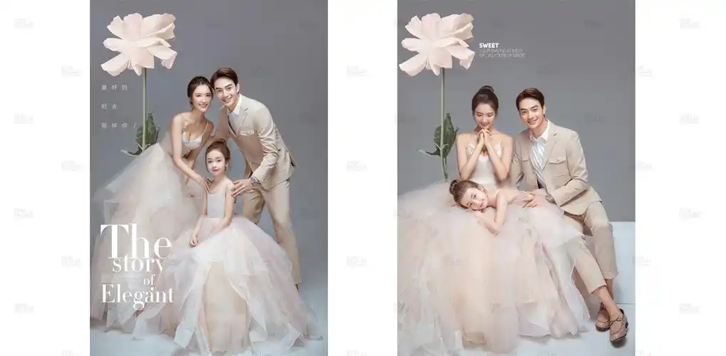 芭莎亲子婚纱全家福3人摄影套餐