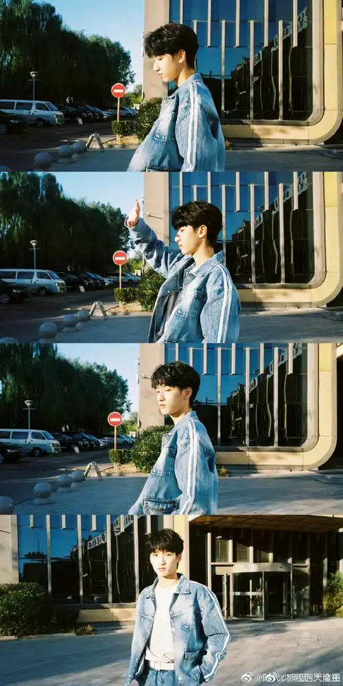 严浩翔牛仔套装三宫格##严浩翔牛仔套装校外随拍