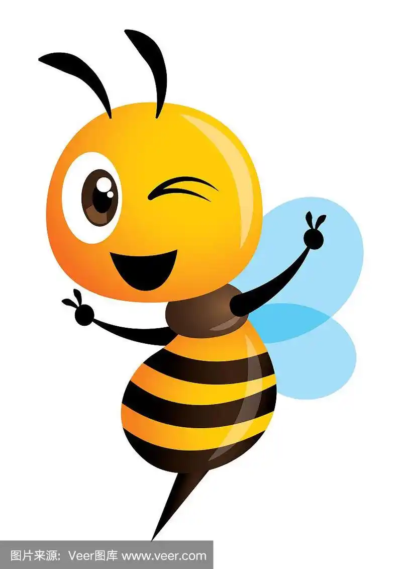 卡通可爱的蜜蜂显示胜利的手势.向量