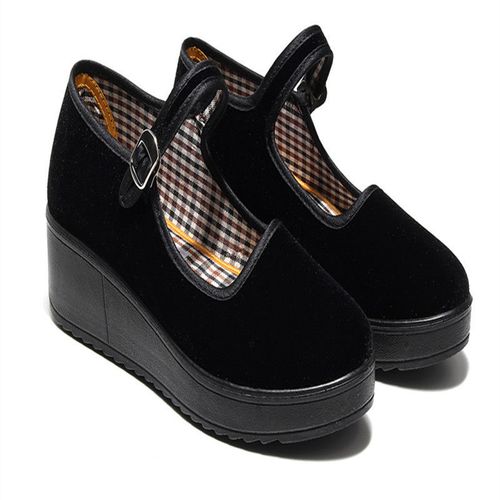 一字扣带工作黑色中年妈妈跳舞鞋老北京布鞋女单鞋上班跳舞软底黑色