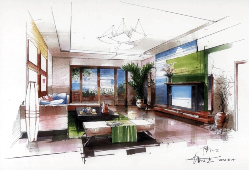 陈红卫室内空间表现个人手绘集锦(吐血收集)