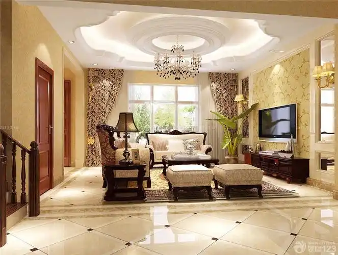 简欧式客厅石膏板吊顶造型装修效果图大全2022图片