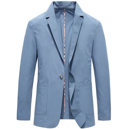 男士休闲西装2023新款单层防晒西服单西外套修身免烫小西服 浅蓝色