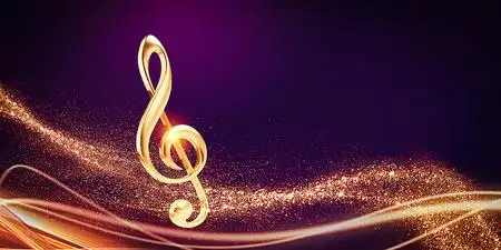 金色简约音符金沙光效音乐音乐会展板背景音乐音乐会背景
