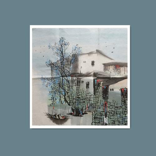 手绘三尺斗方江南水乡水墨画 宾馆餐饮会所沙龙居家装饰 商务礼品