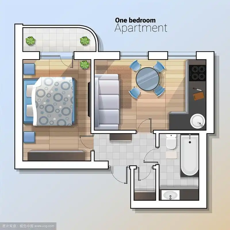 俯视图现代一间卧室