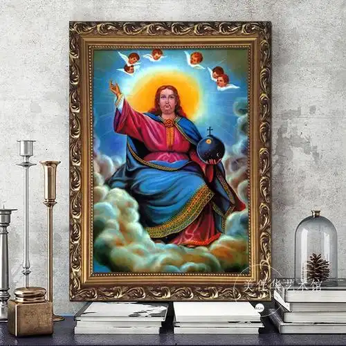 天主全能像耶稣基督徒客厅装饰画玄关墙面圣教饰品走廊过道壁挂画